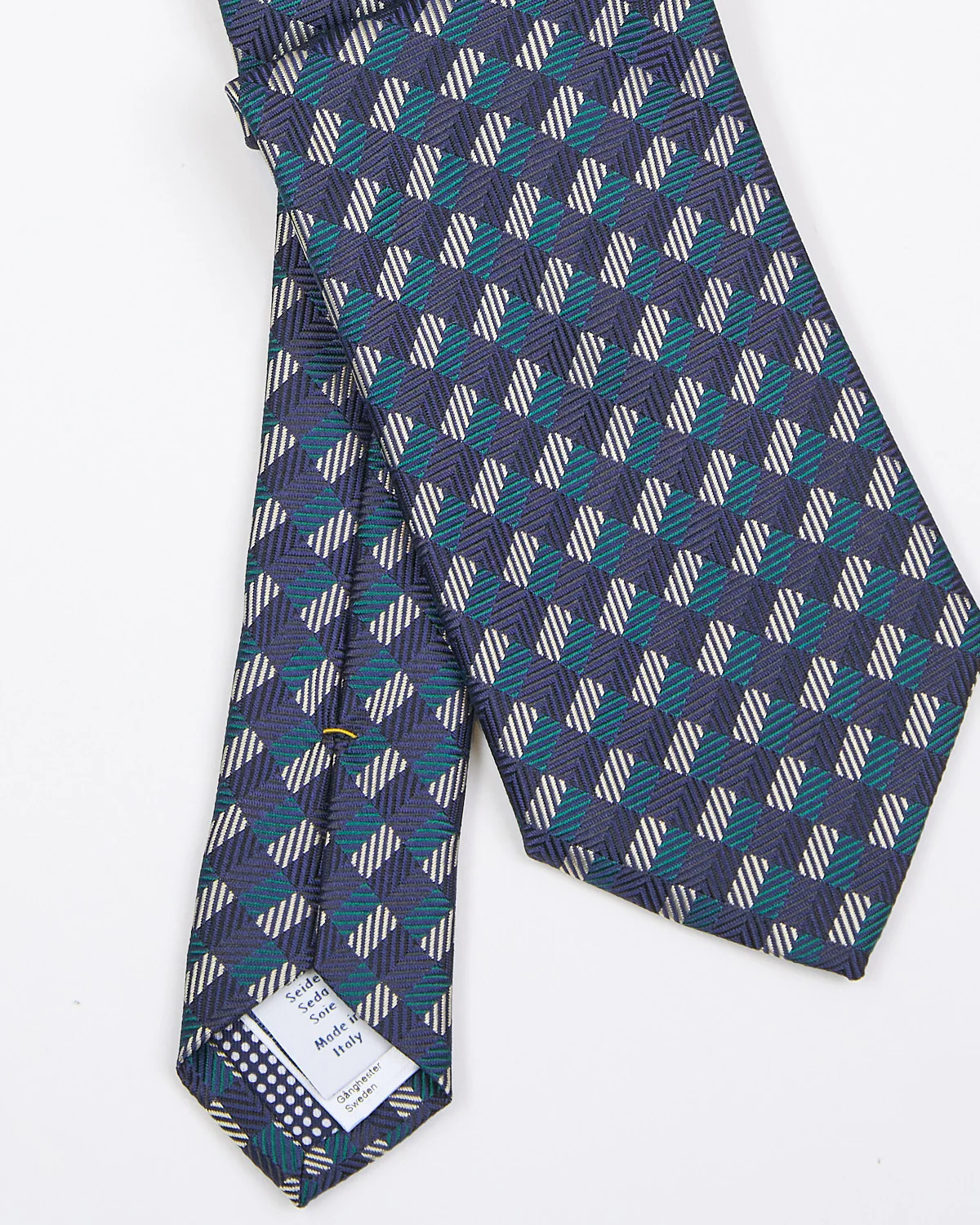 Dark Blue Micro Check Woven Silk Tie - Image 2