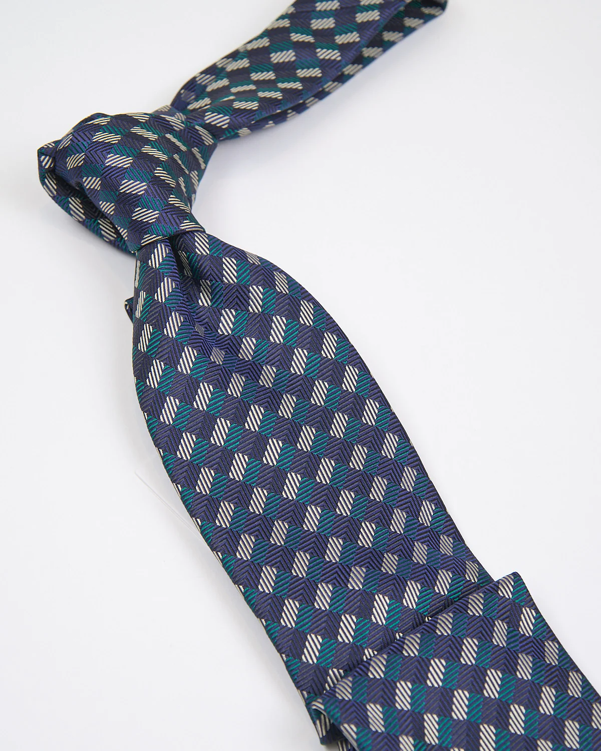 Dark Blue Micro Check Woven Silk Tie - Image 3