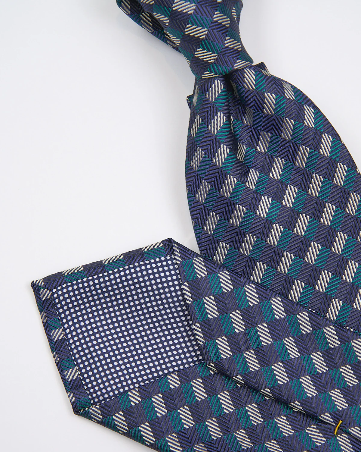 Dark Blue Micro Check Woven Silk Tie - Image 4