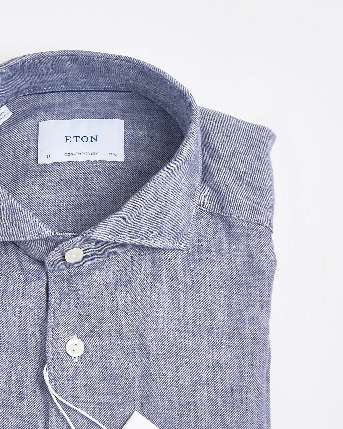 Dark Blue Solid Twill Linen Shirt - Image 2