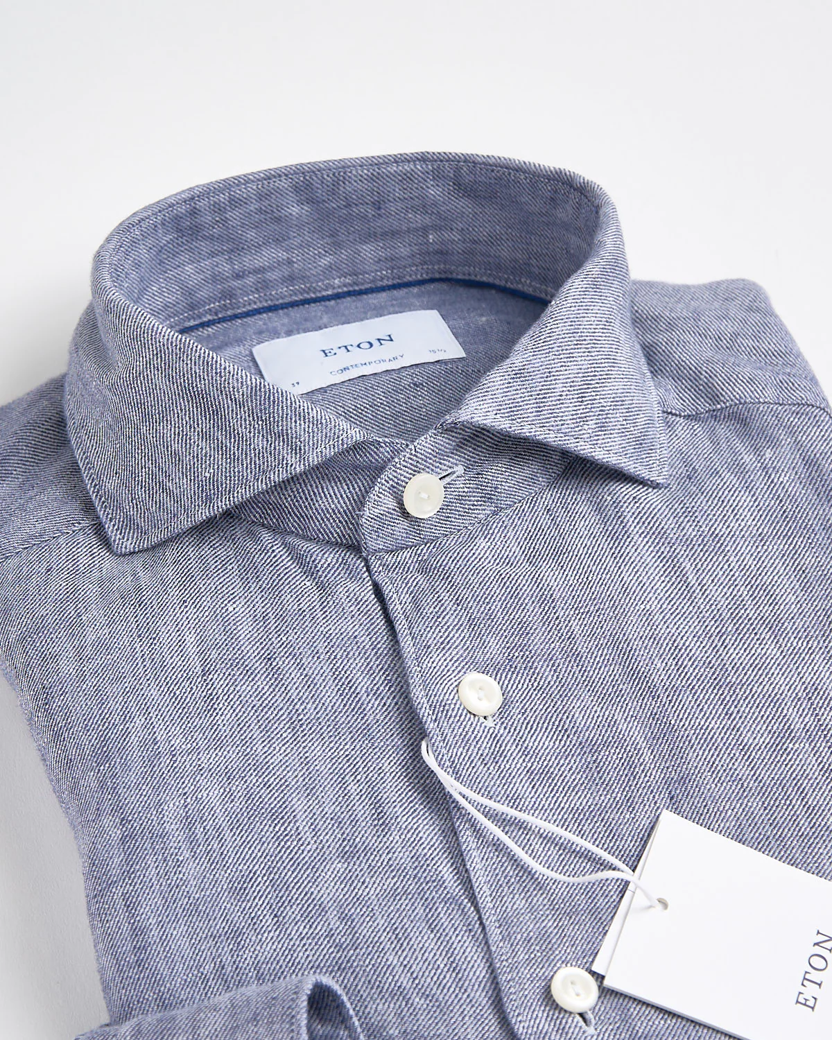 Dark Blue Solid Twill Linen Shirt - Image 4
