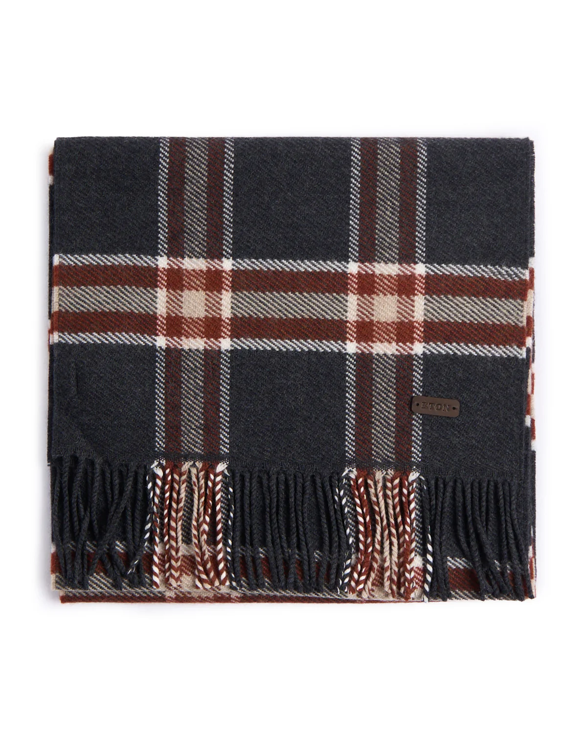 Dark Grey Plaid Merino Wool Scarf