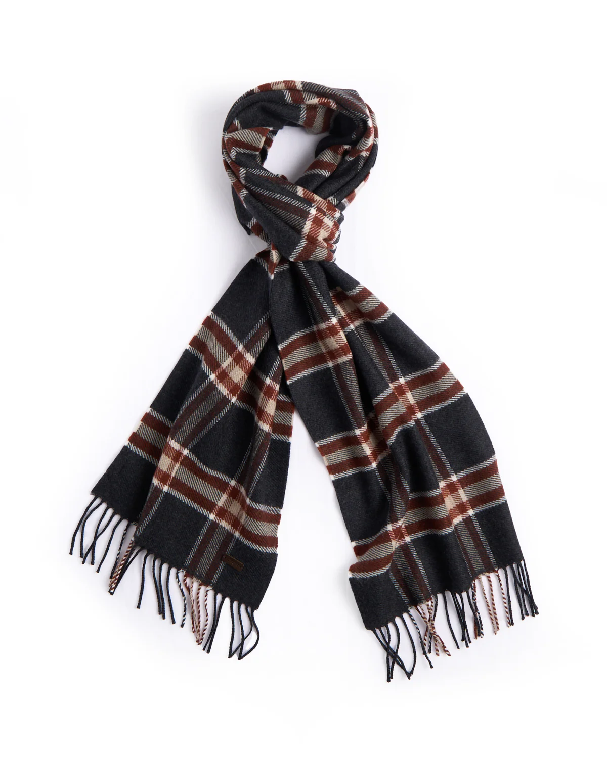 Dark Grey Plaid Merino Wool Scarf - Image 2