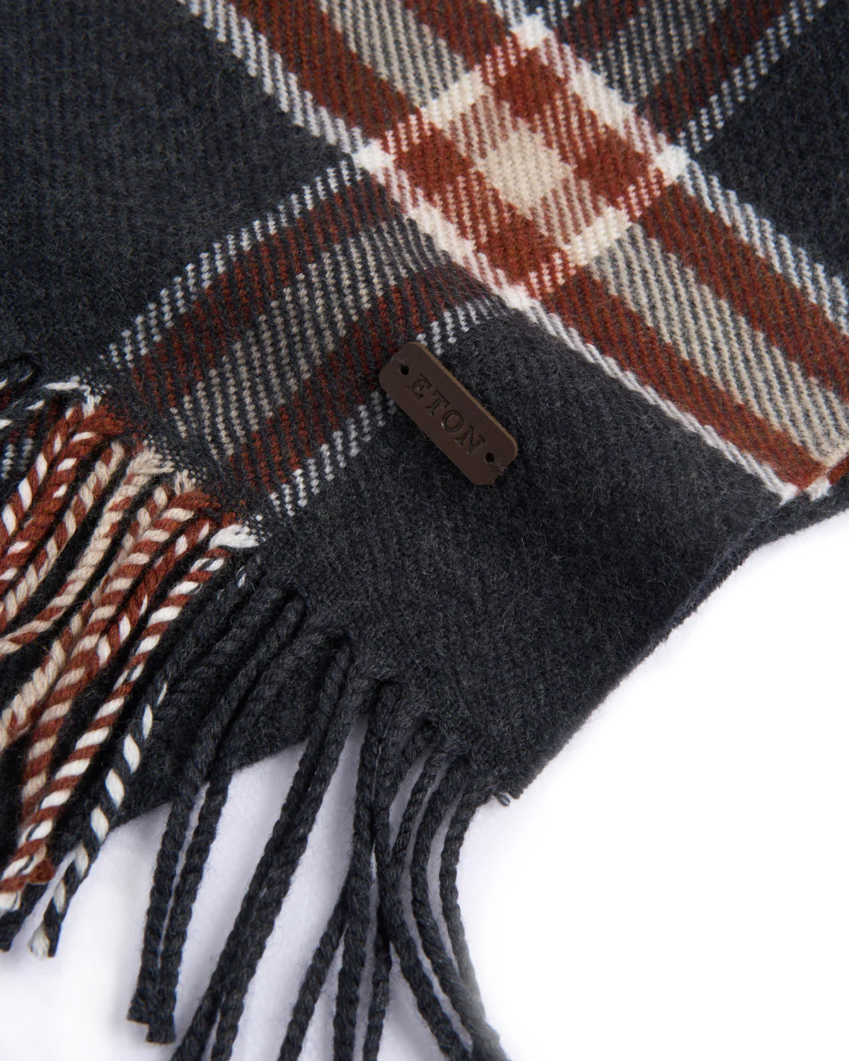 Dark Grey Plaid Merino Wool Scarf - Image 3