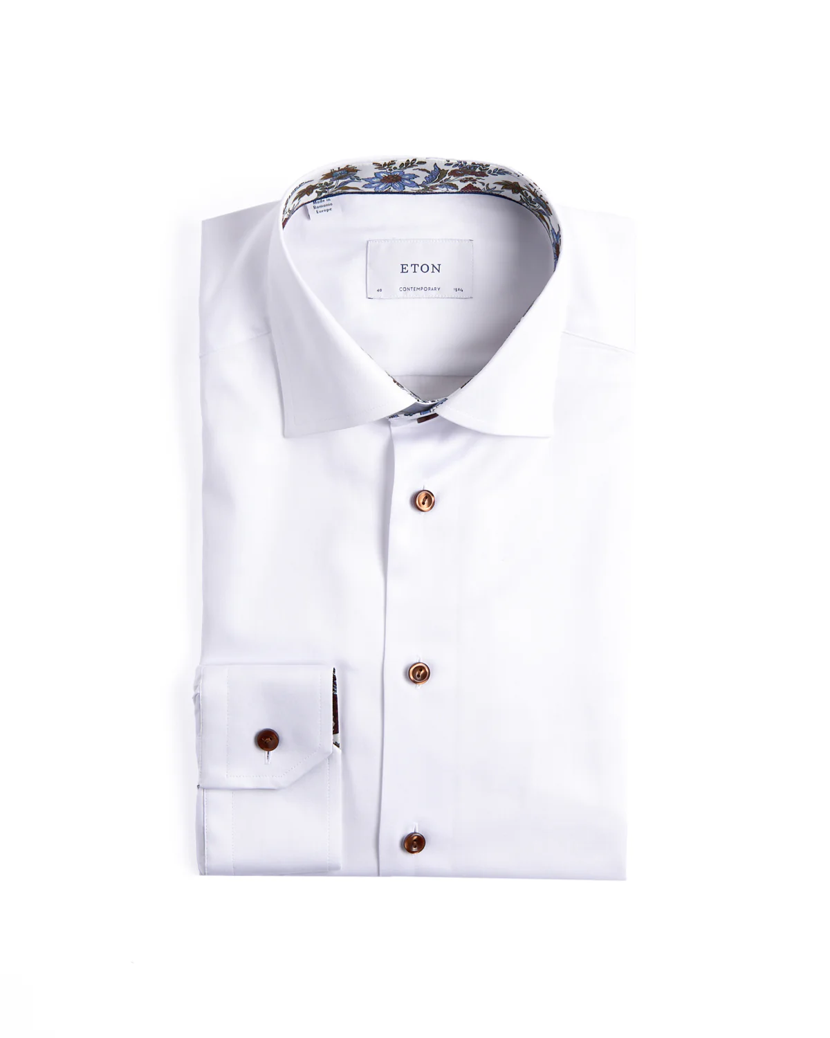 Floral Effect Cut Away Twill Shirt Contemporary Fit