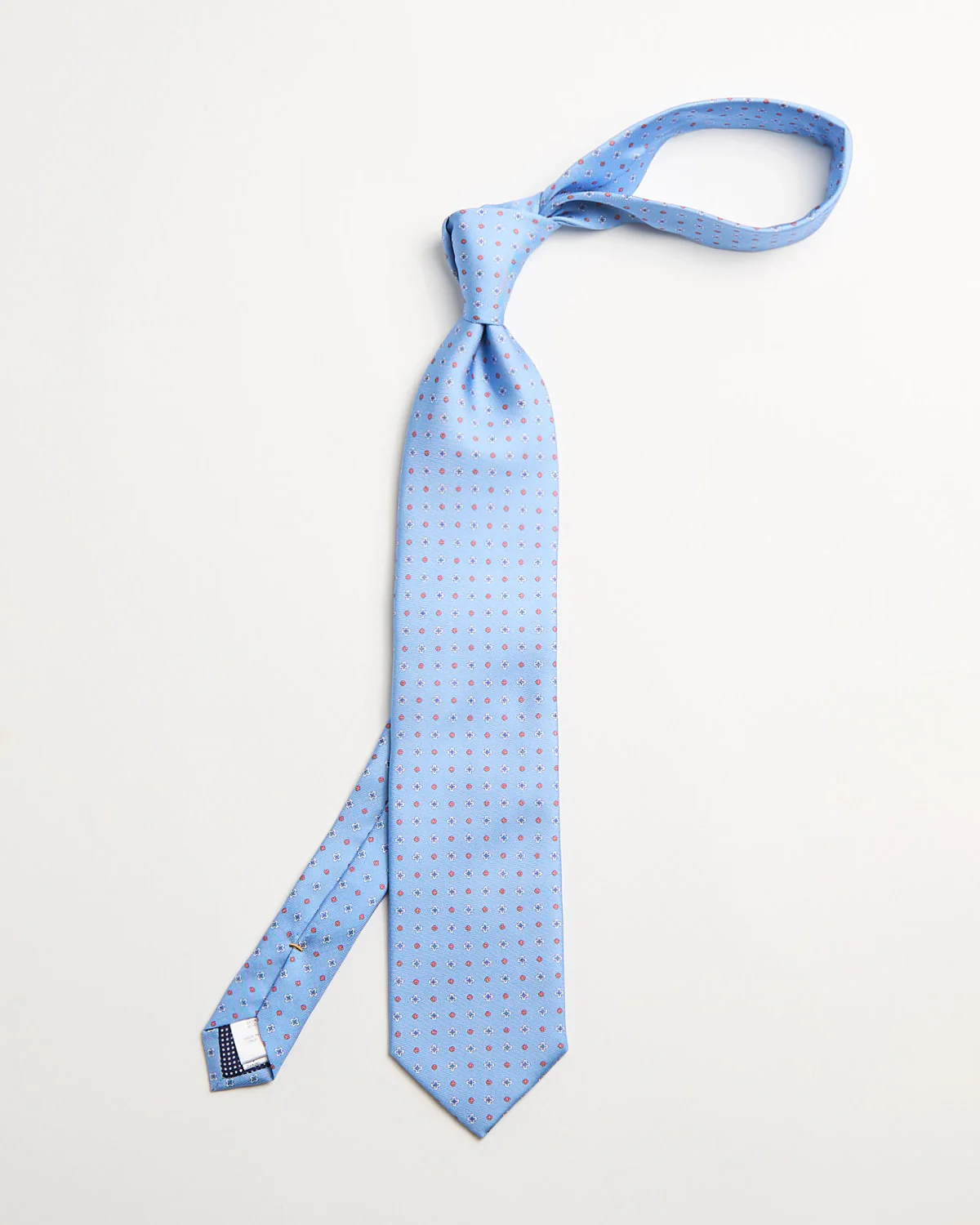Light Blue Micro Floral Print Silk Tie