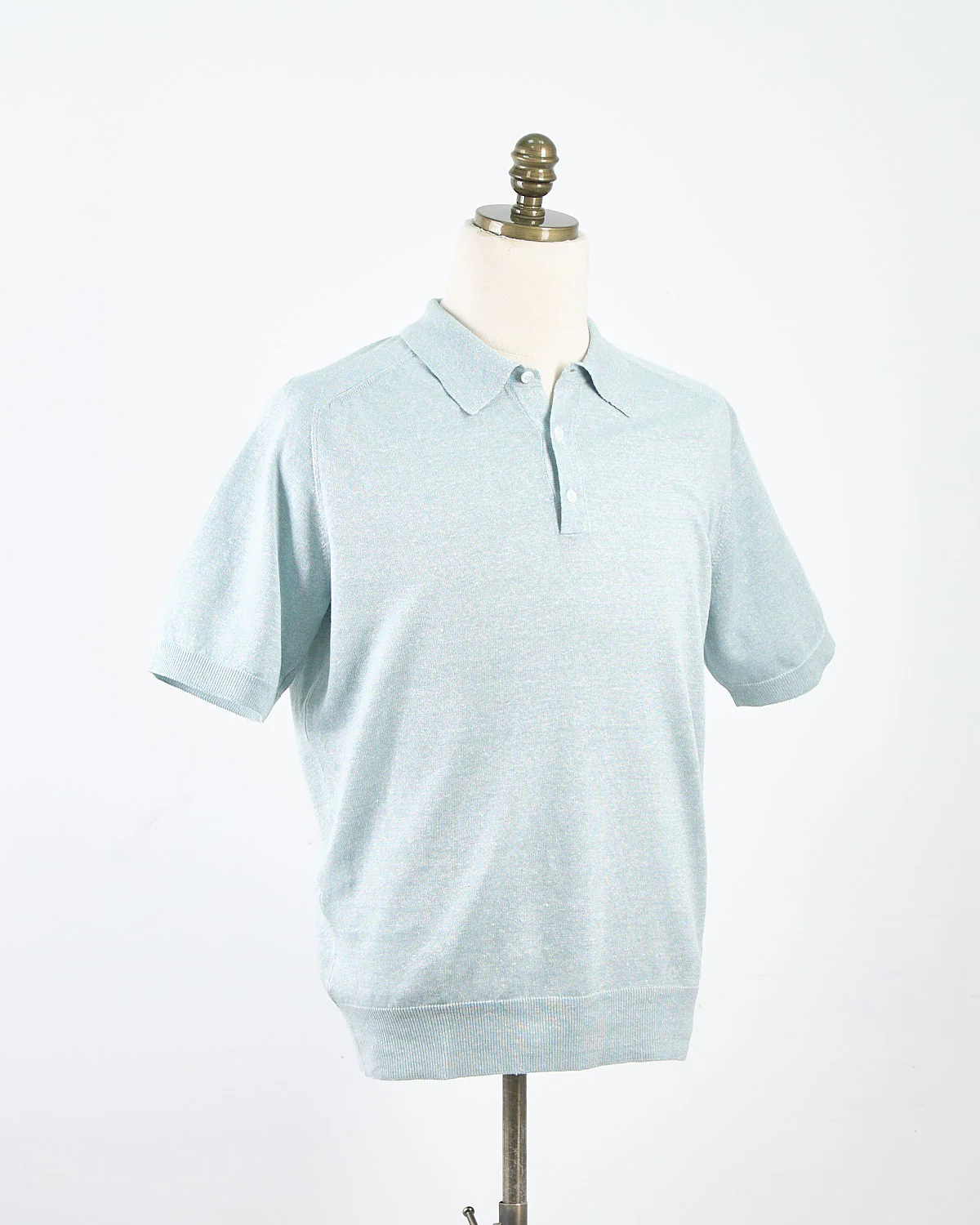 Light Green Cotton Linen Fine Knit Polo Shirt