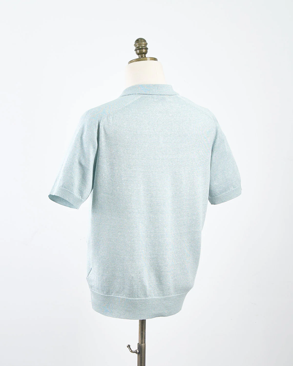 Light Green Cotton Linen Fine Knit Polo Shirt - Image 2