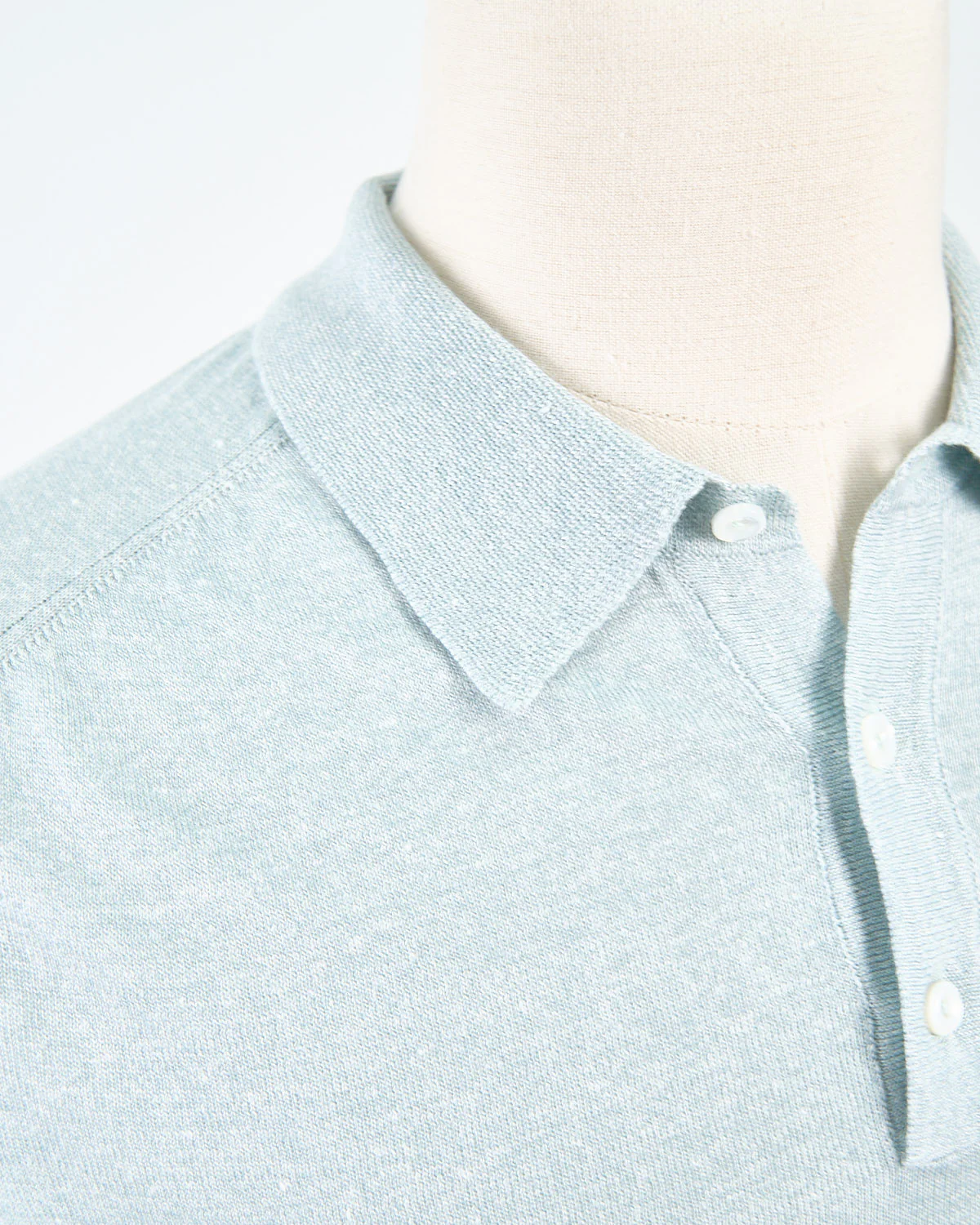 Light Green Cotton Linen Fine Knit Polo Shirt - Image 3