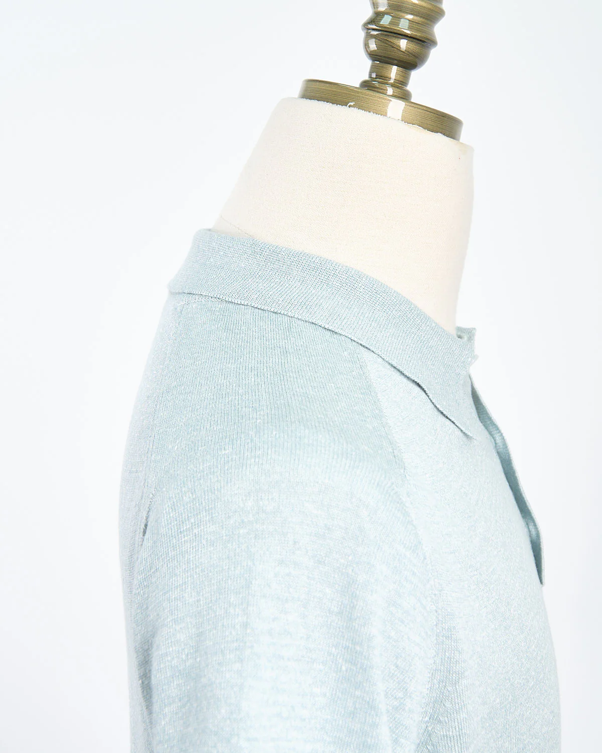 Light Green Cotton Linen Fine Knit Polo Shirt - Image 4
