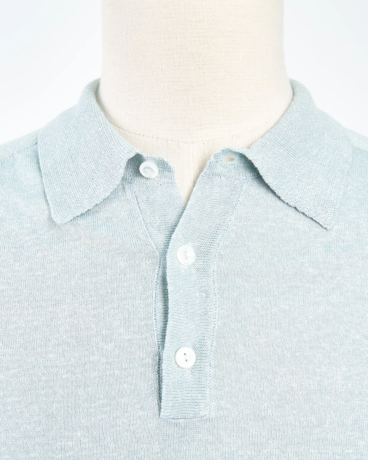 Light Green Cotton Linen Fine Knit Polo Shirt - Image 6
