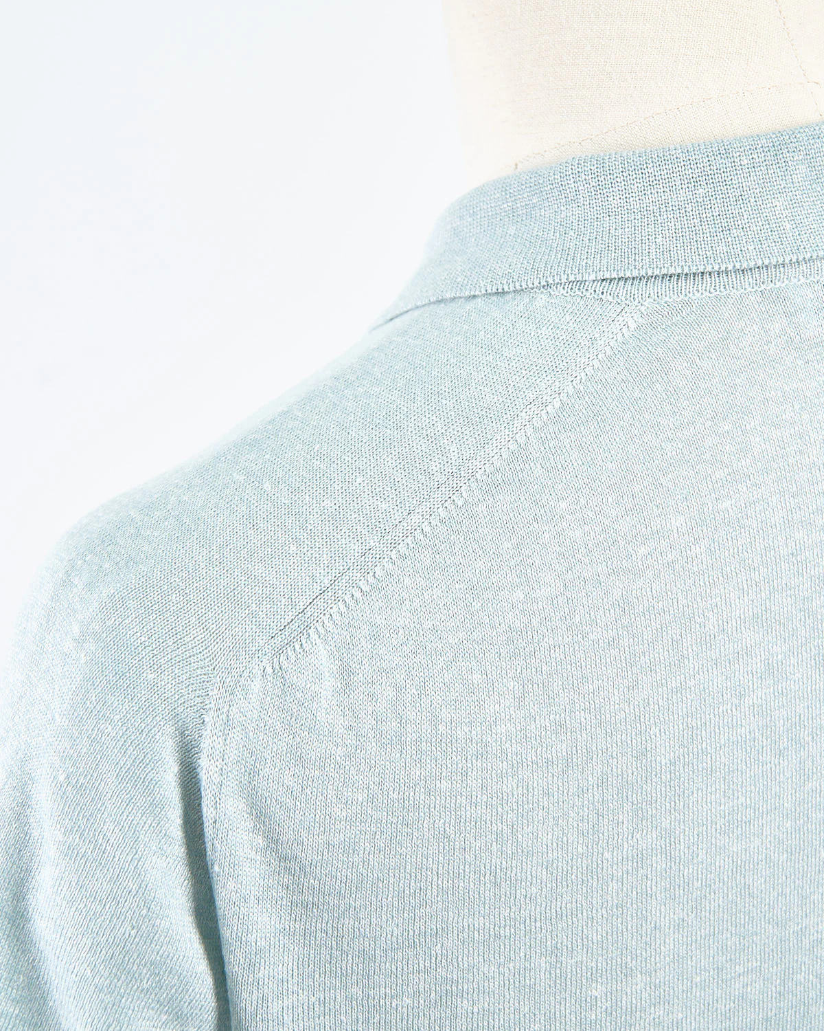 Light Green Cotton Linen Fine Knit Polo Shirt - Image 7