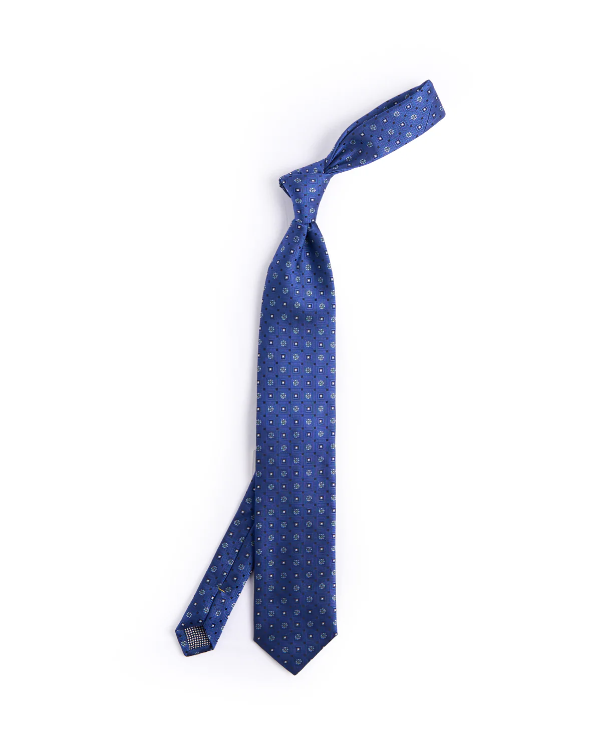 Navy Blue Geometric Woven Silk Tie