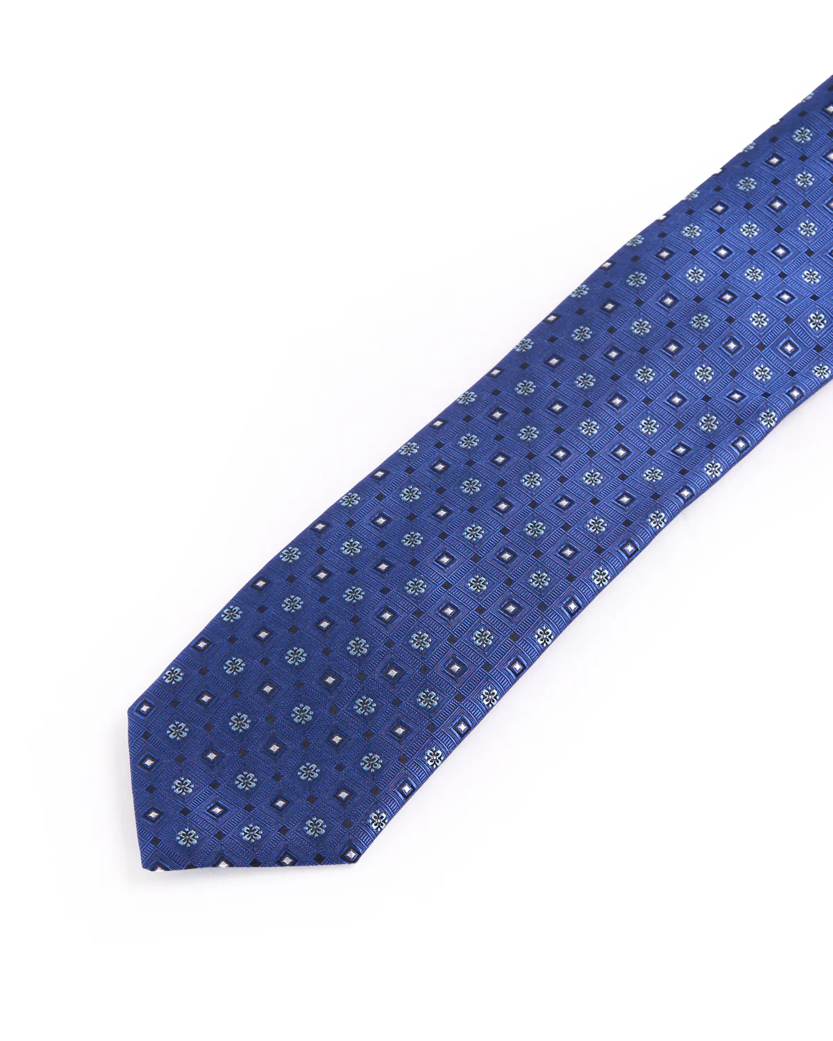 Navy Blue Geometric Woven Silk Tie - Image 2