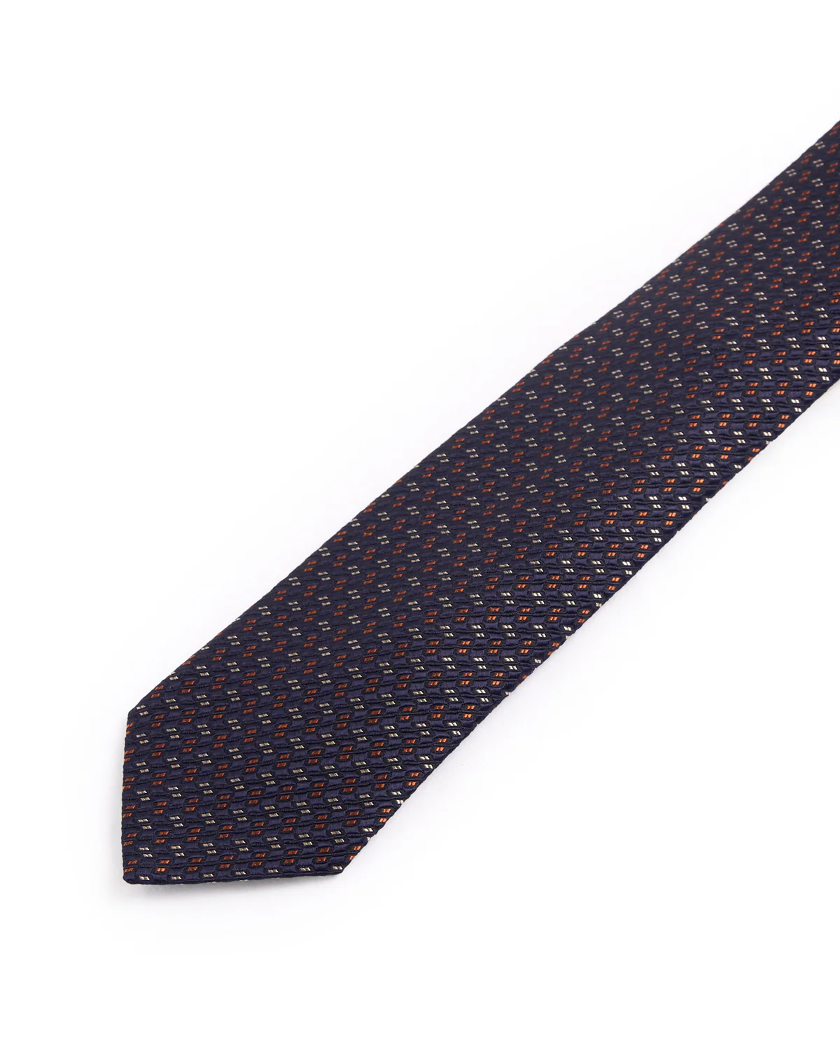Navy Blue Geometric Woven Silk Tie - Image 2