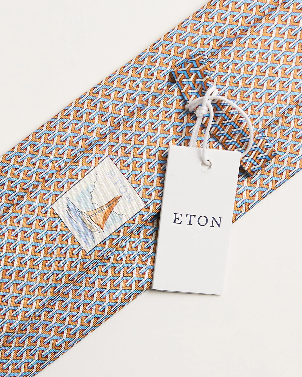 Orange Geometric Print Silk Tie - Image 3