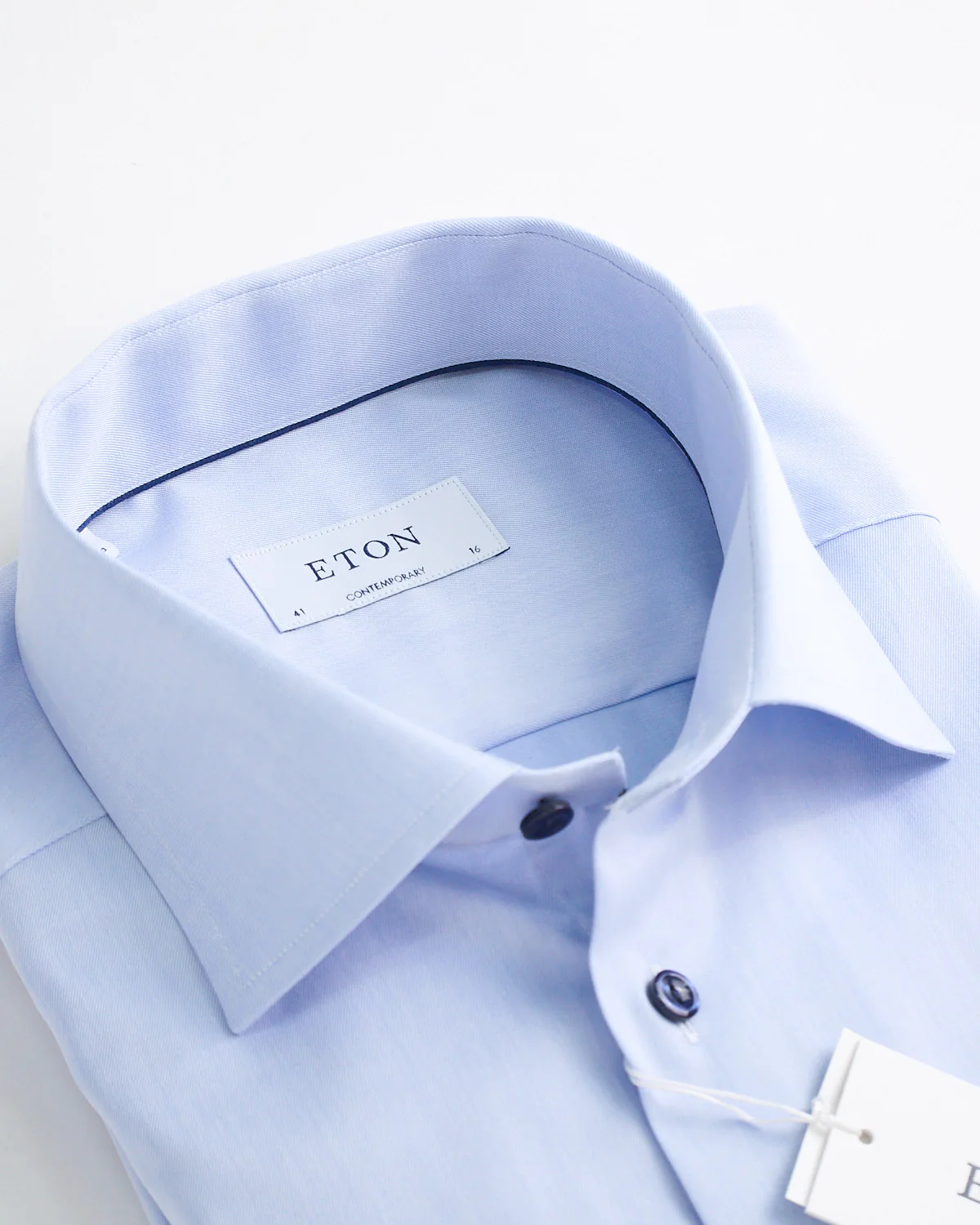 Signature Twill Light Blue Contemporary Shirt With Navy Button - Image 3