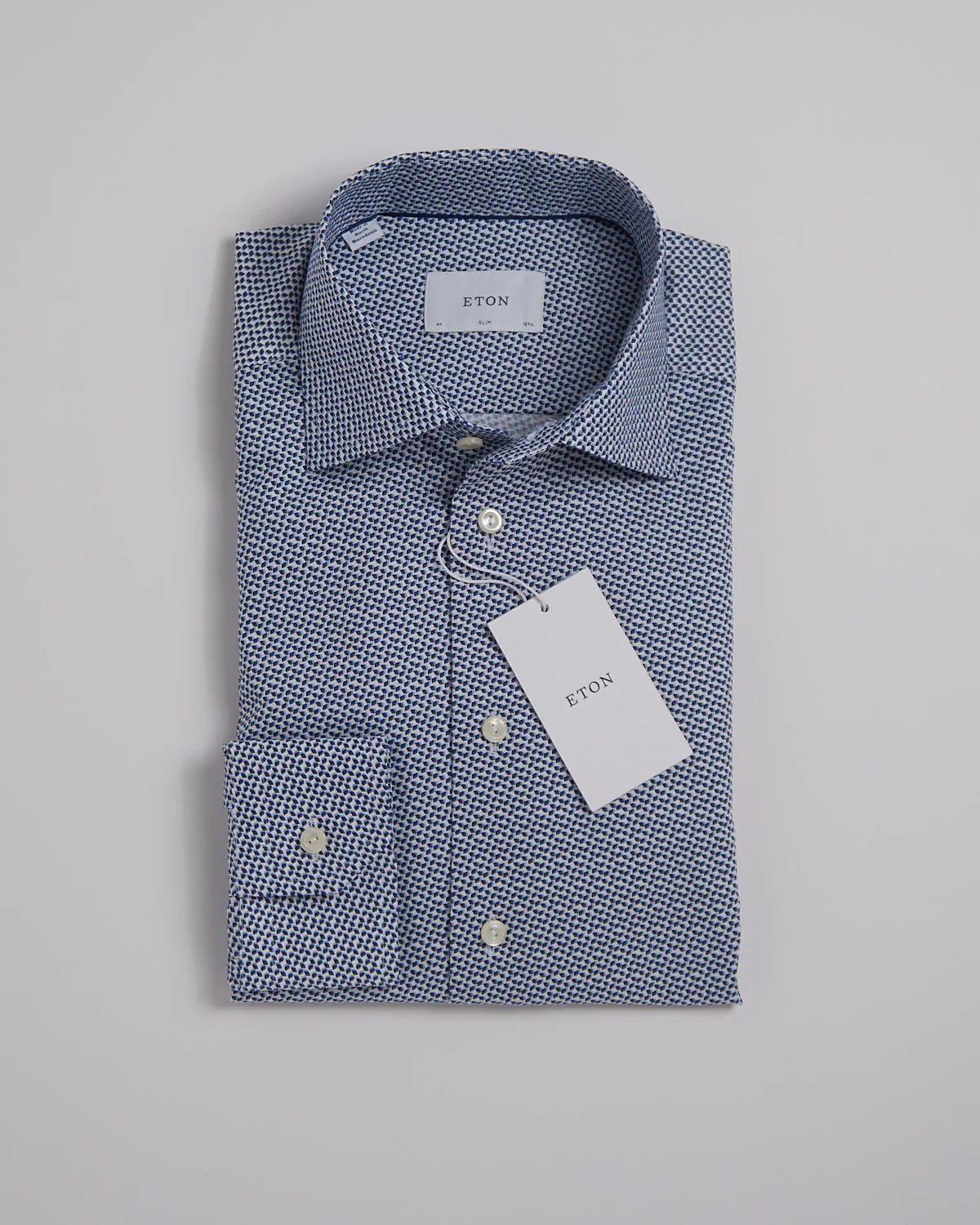 Slim Blue Micro Geometric Signature Twill Shirt