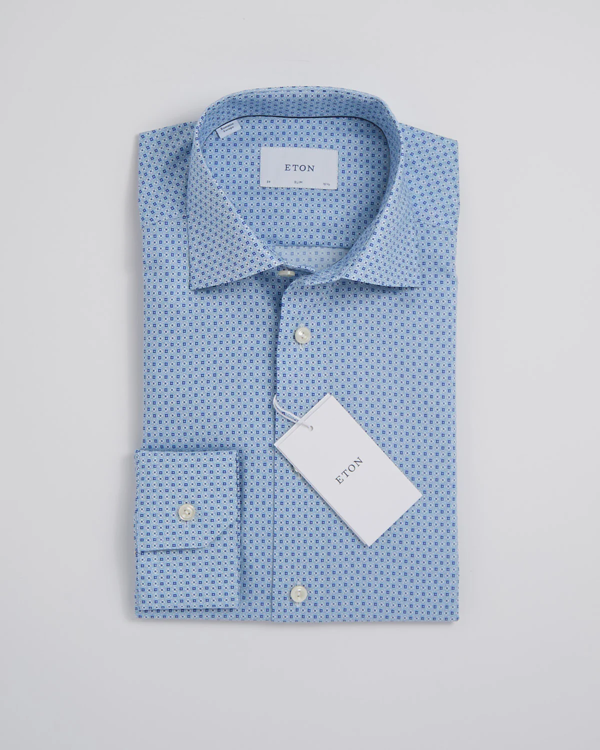 Slim Light Blue Geometric Print Signature Twill Shirt