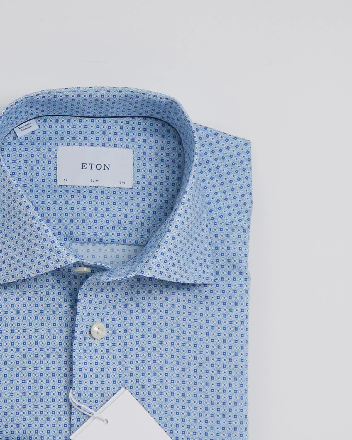 Slim Light Blue Geometric Print Signature Twill Shirt - Image 3