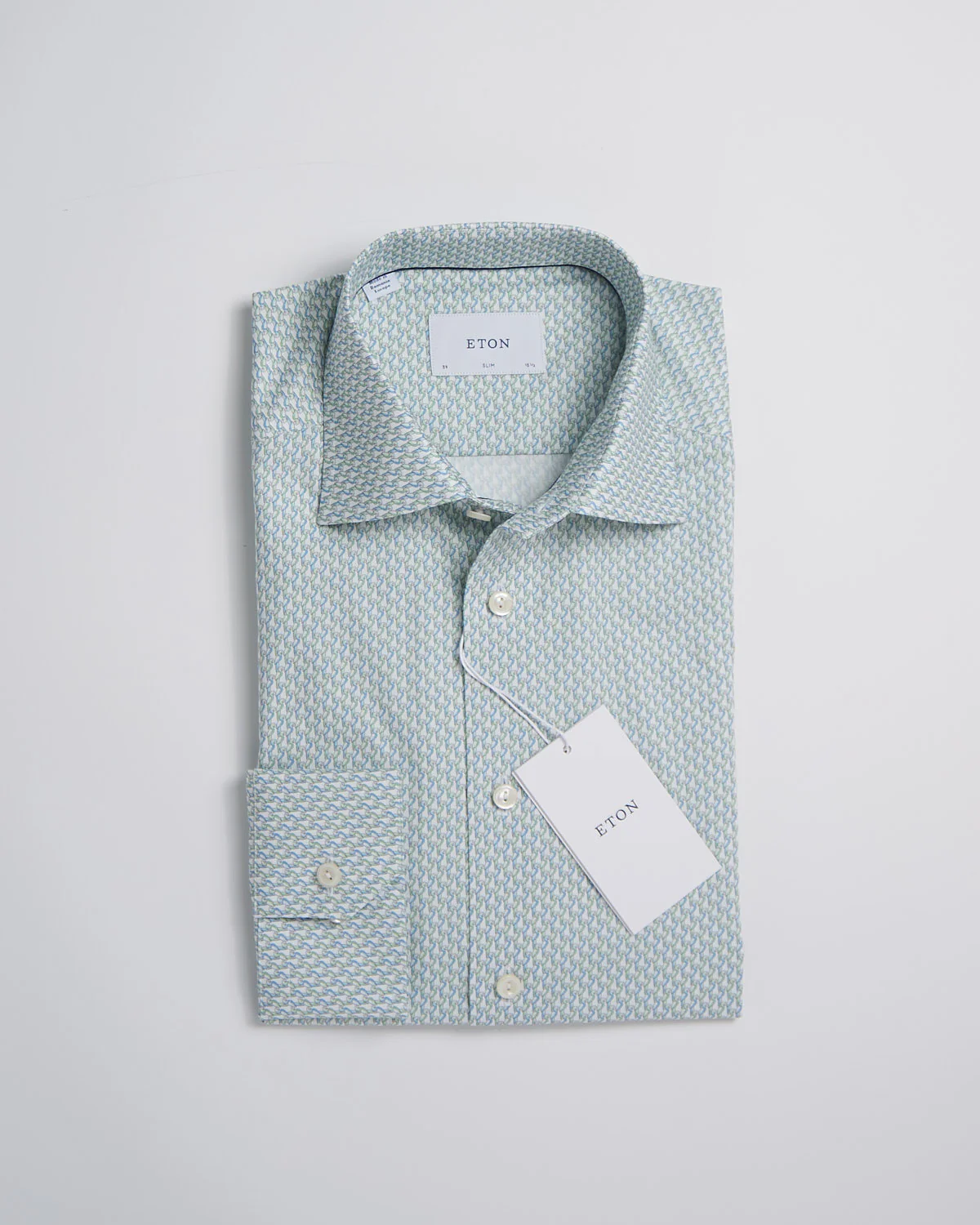 Slim Light Green Parrot Print Signature Twill Shirt