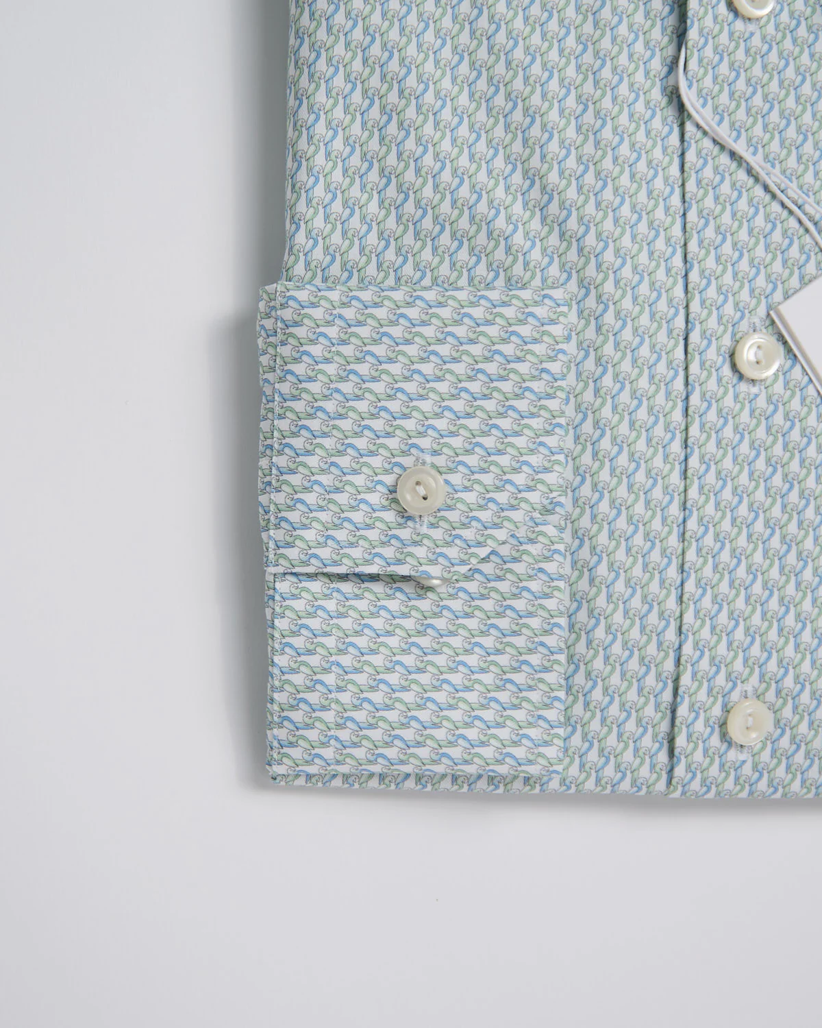 Slim Light Green Parrot Print Signature Twill Shirt - Image 2