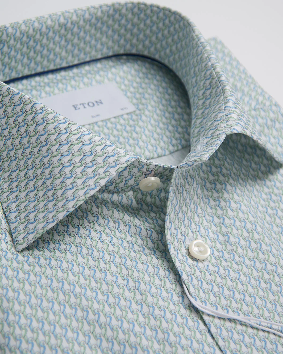 Slim Light Green Parrot Print Signature Twill Shirt - Image 3