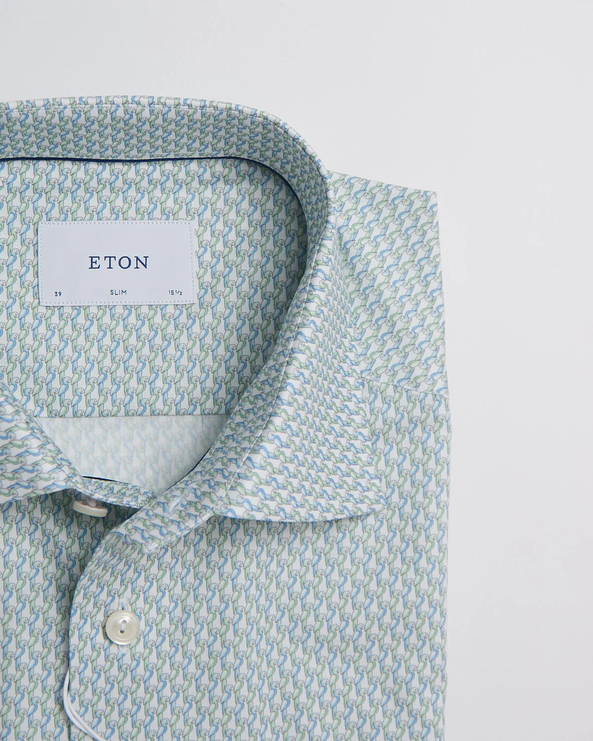 Slim Light Green Parrot Print Signature Twill Shirt - Image 4