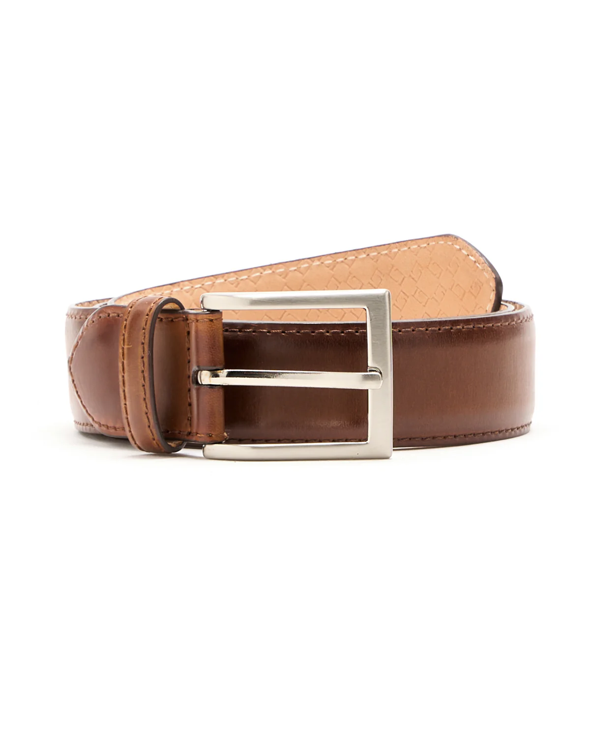 Feather Edge Cognac Leather Dress Belt