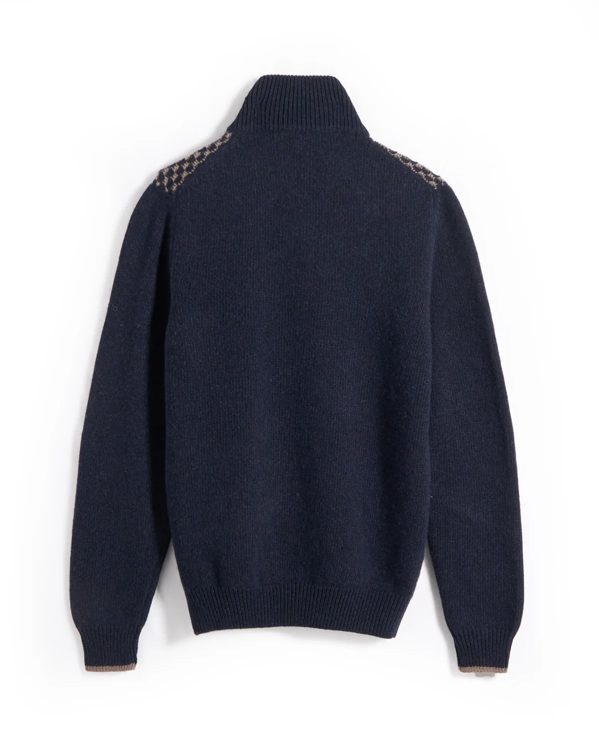Checkerboard Knit Wool Quarter Zip Sweater - Image 3