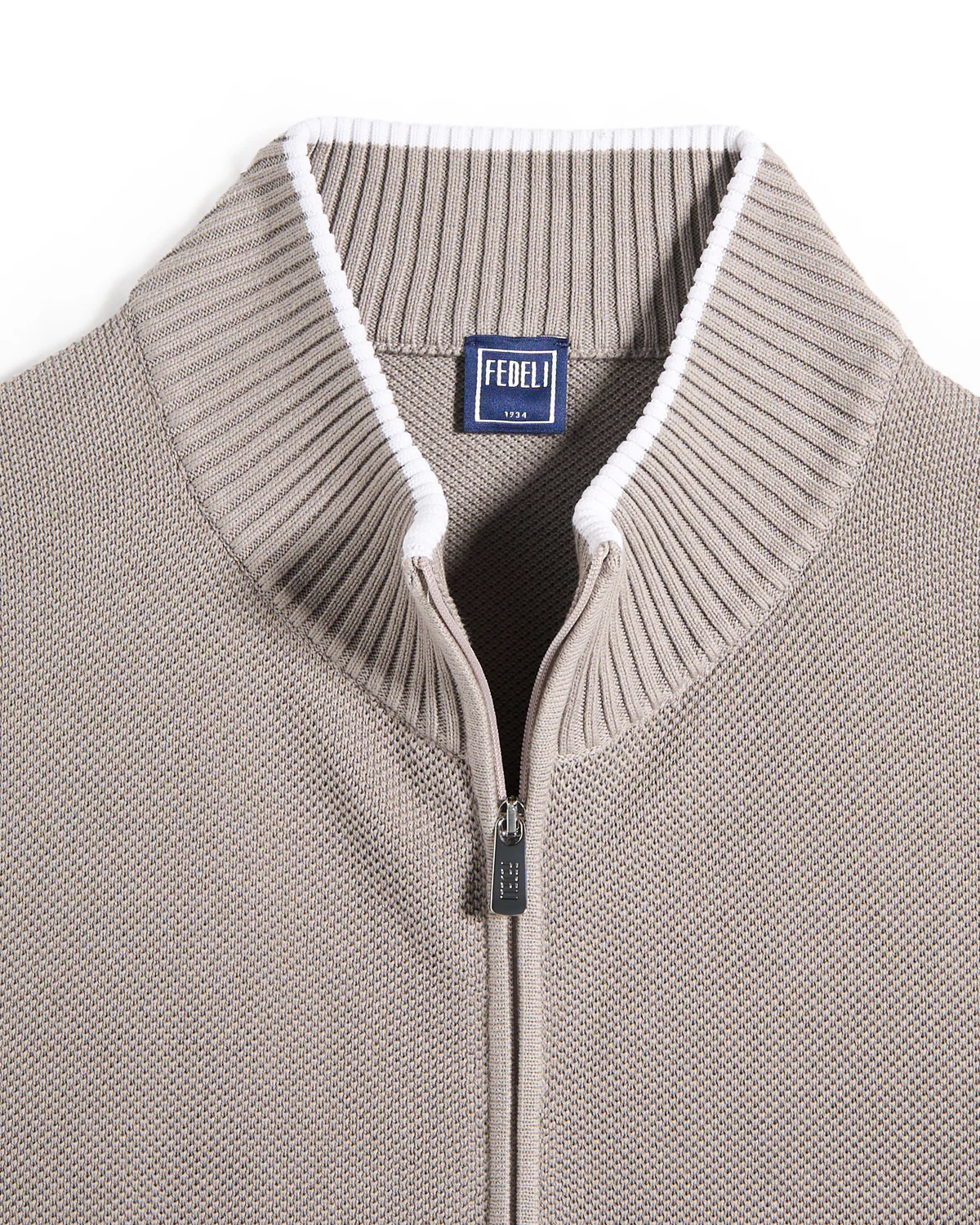 Open Honeycome Full Zip Giza Cotton Cardigan - Image 2