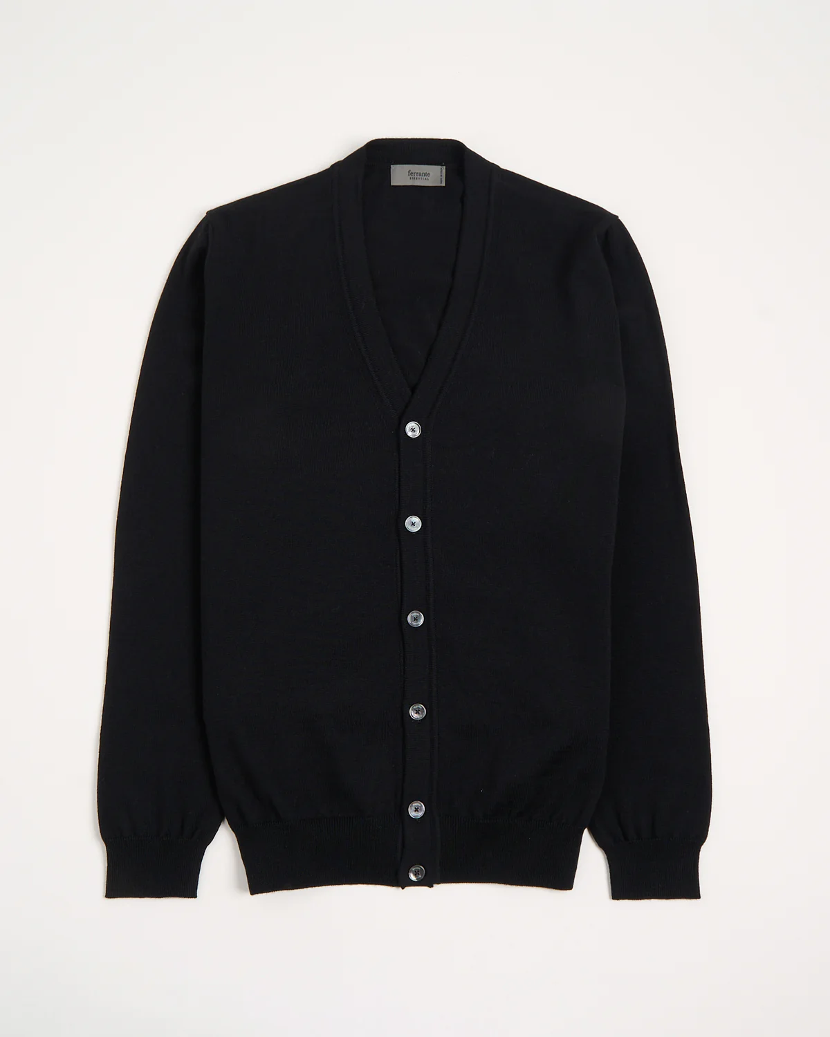Black Extrafine Merino Wool 12 Gauge Button Cardigan