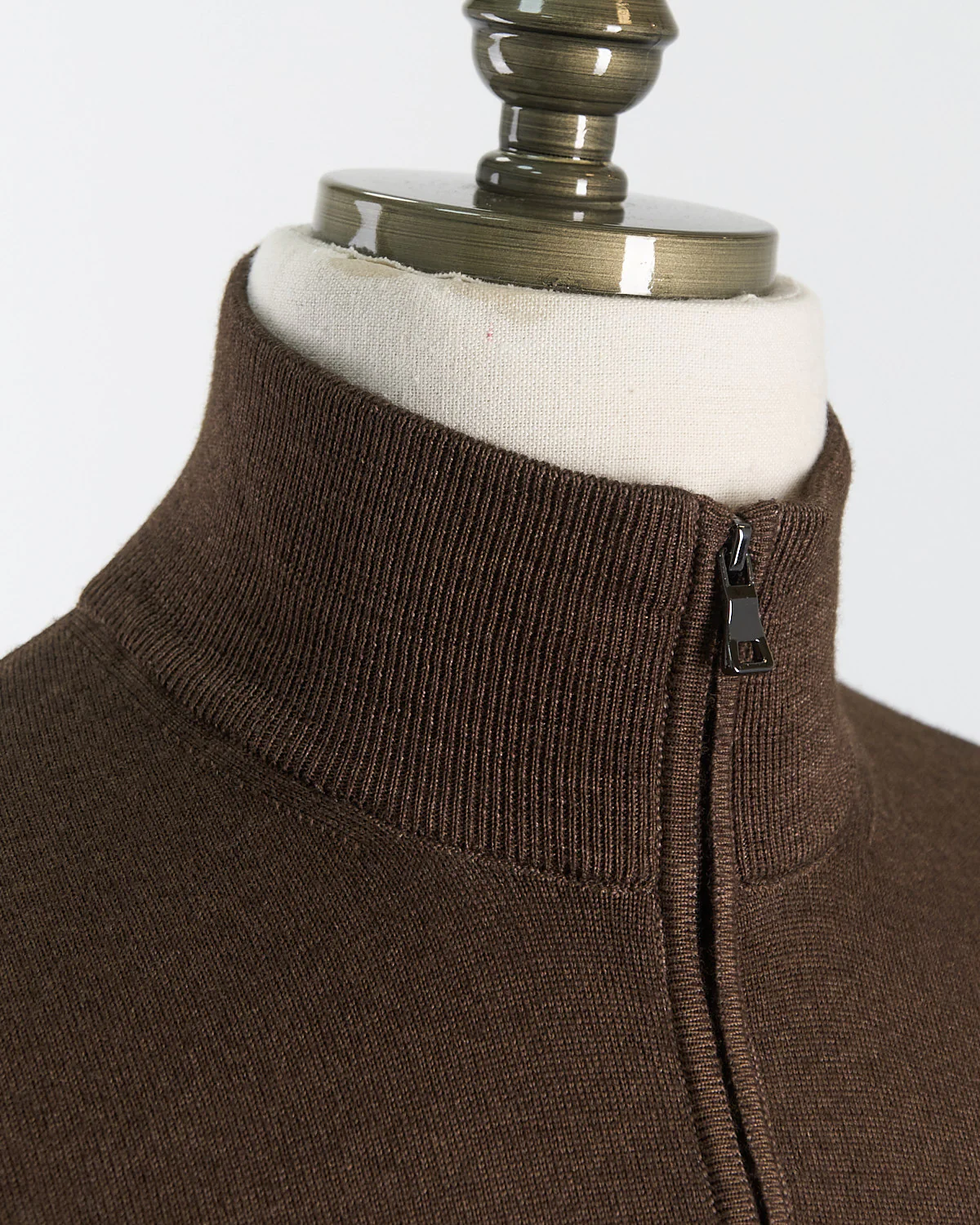Chocolate 12 Gauge Quarter Zip Frosted Garment Dyed Wool Sweater - Image 2