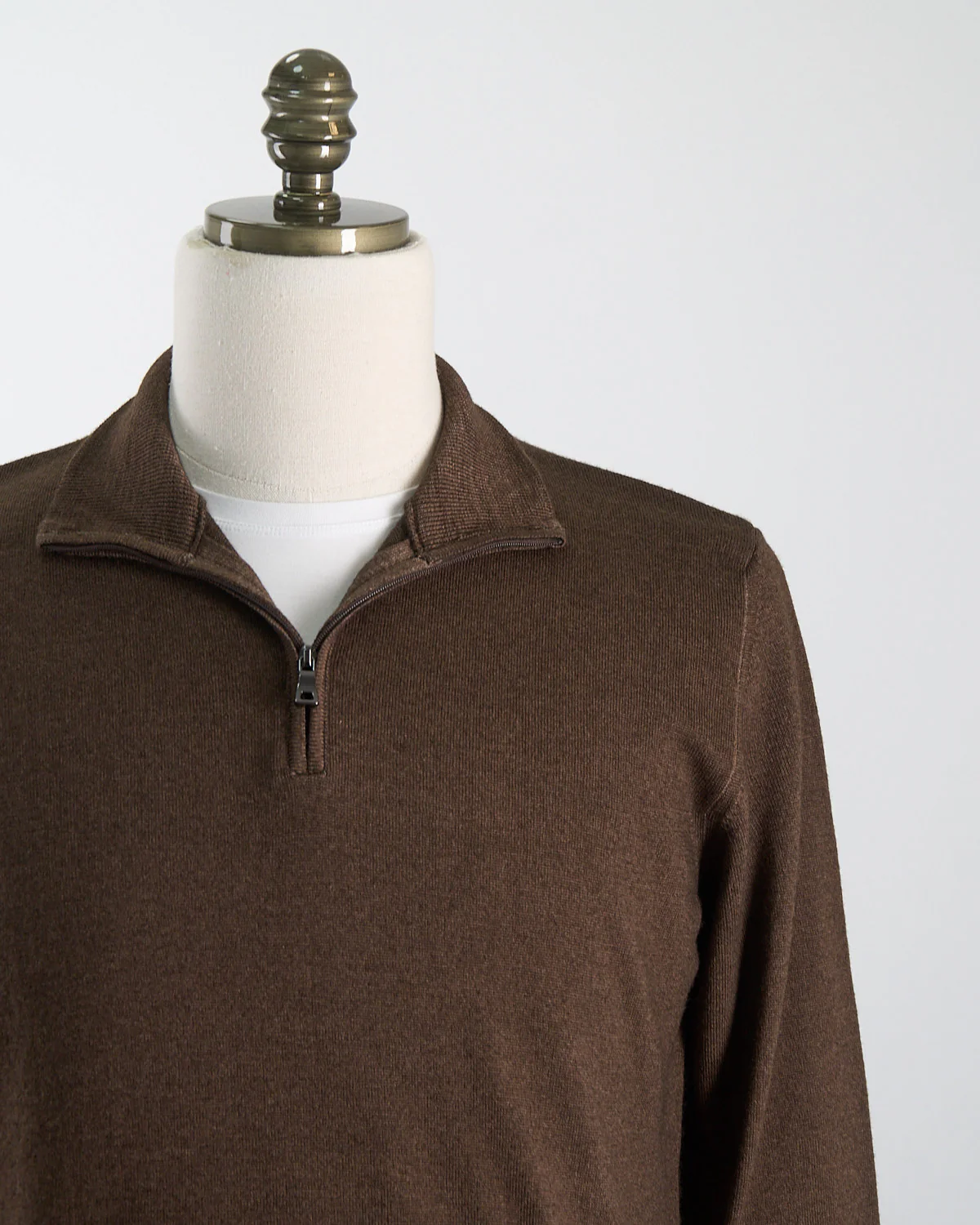 Chocolate 12 Gauge Quarter Zip Frosted Garment Dyed Wool Sweater - Image 3