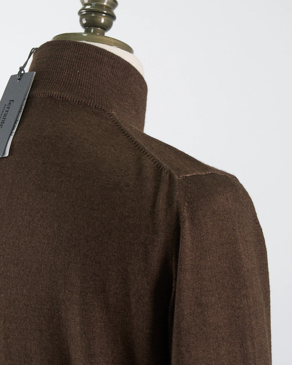 Chocolate 12 Gauge Quarter Zip Frosted Garment Dyed Wool Sweater - Image 4
