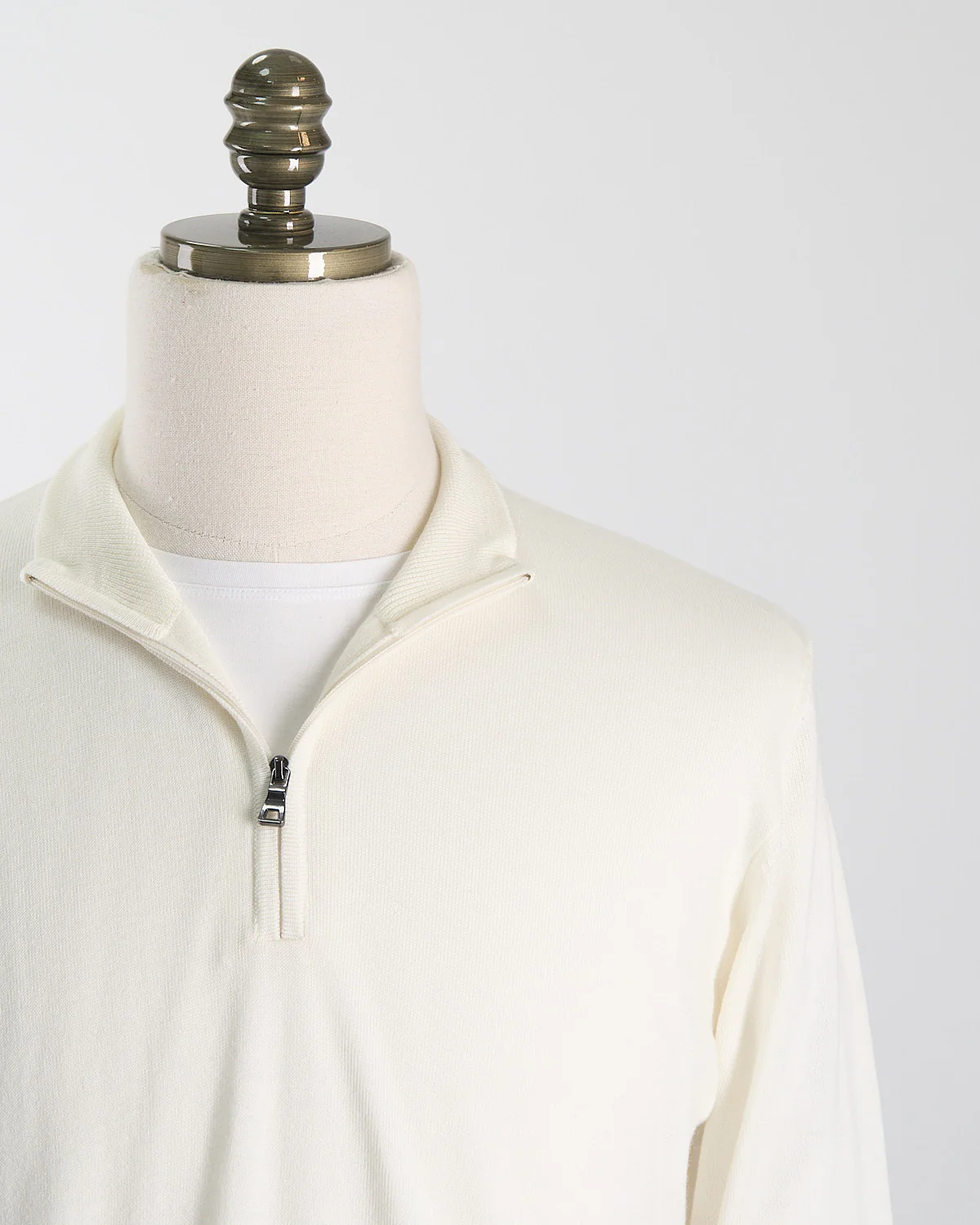 Ivory 12 Gauge Quarter Zip Wool Sweater - Image 3