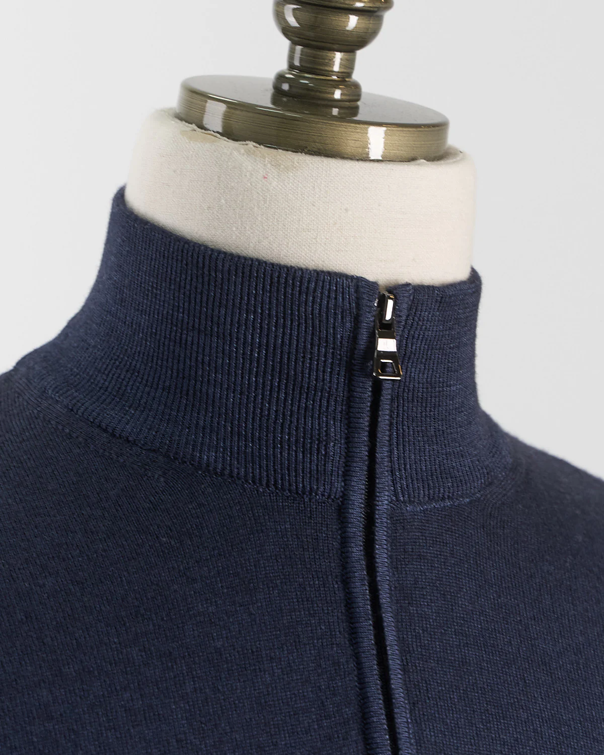 Navy 12 Gauge Quarter Zip Frosted Garment Dyed Wool Sweater - Image 2