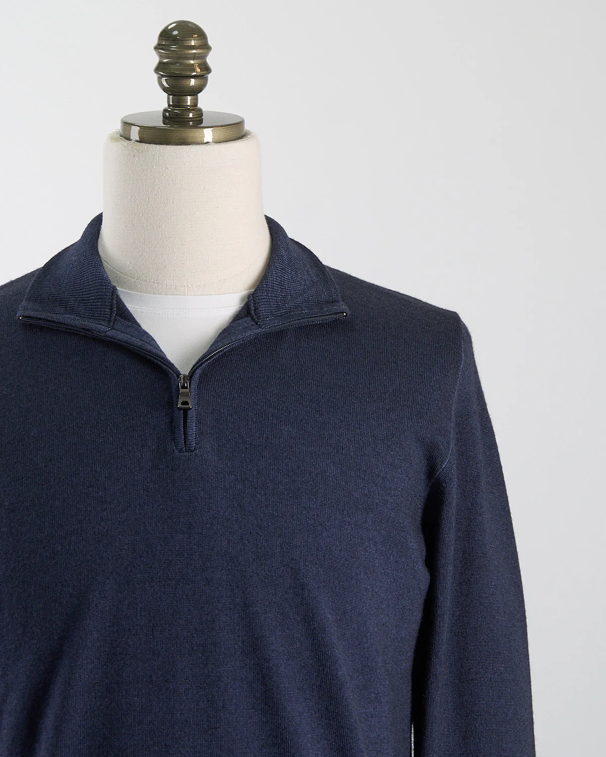 Navy 12 Gauge Quarter Zip Frosted Garment Dyed Wool Sweater - Image 3