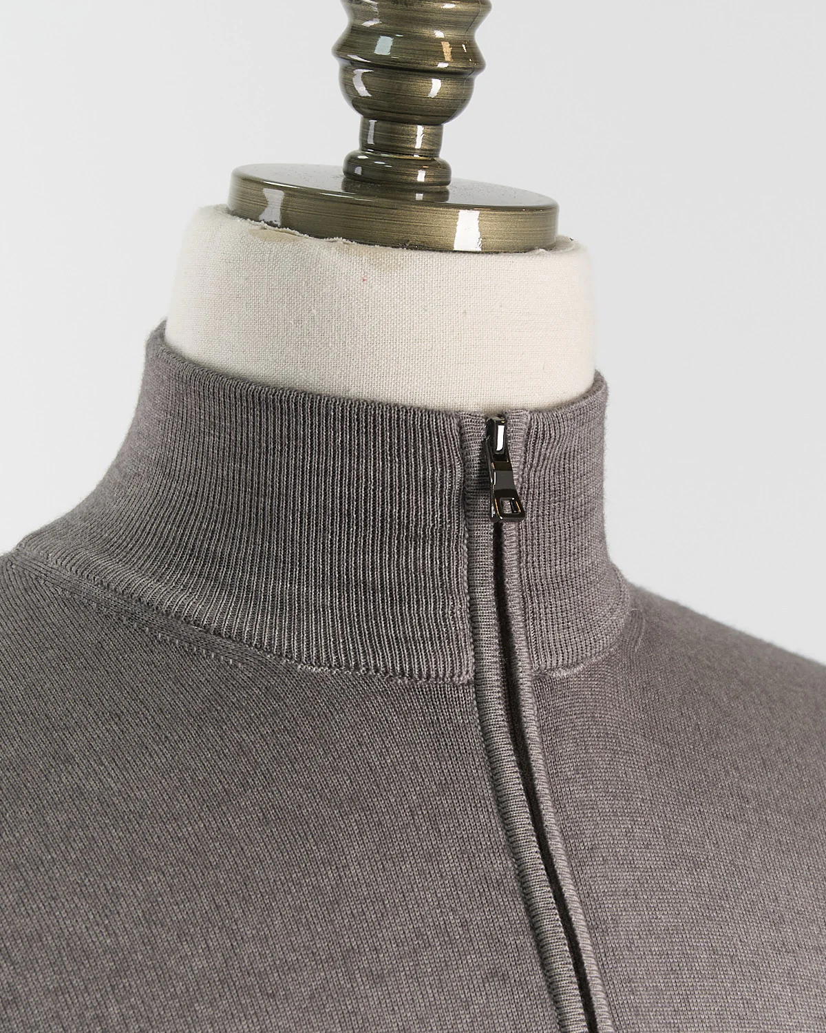Taupe 12 Gauge Quarter Zip Frosted Garment Dyed Wool Sweater - Image 2