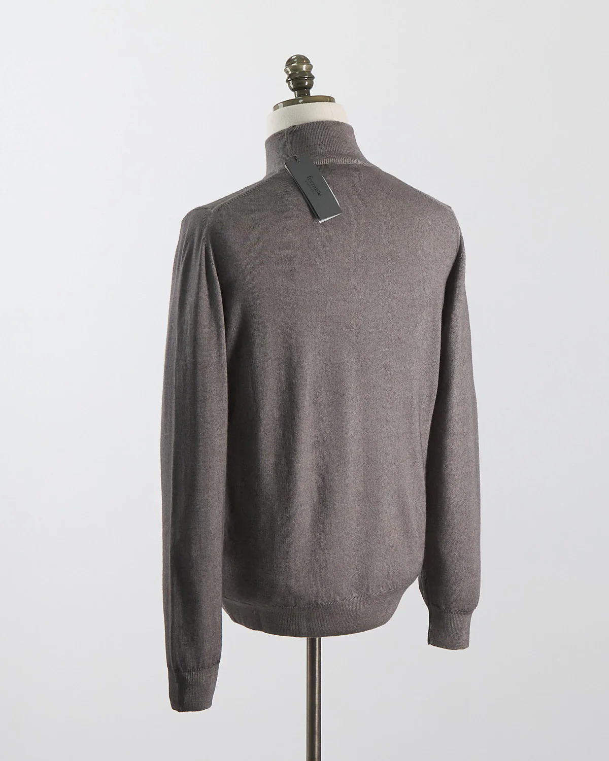 Taupe 12 Gauge Quarter Zip Frosted Garment Dyed Wool Sweater - Image 7