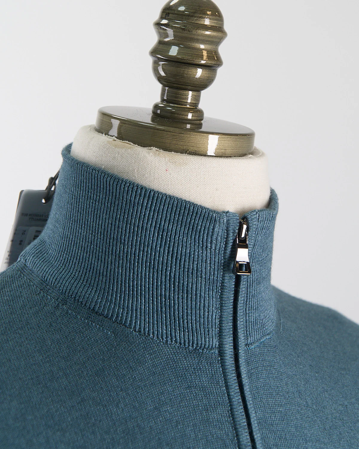 Teal 12 Gauge Quarter Zip Frosted Garment Dyed Wool Sweater - Image 2