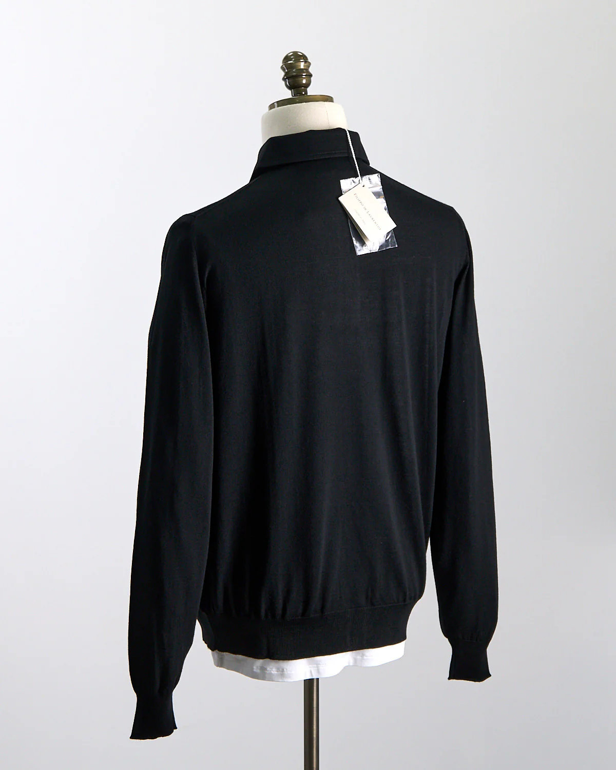 Elegant Stand-Up Collar Long Sleeve Fine Merino Polo - Image 3
