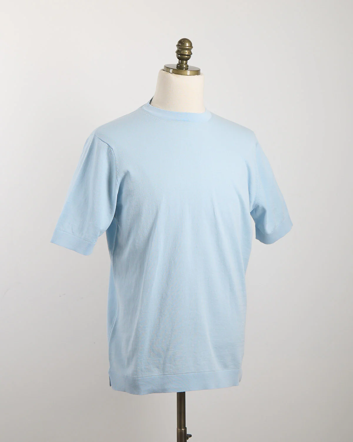 Powder Blue Straight Bottom Fine Knit Crewneck T-Shirt
