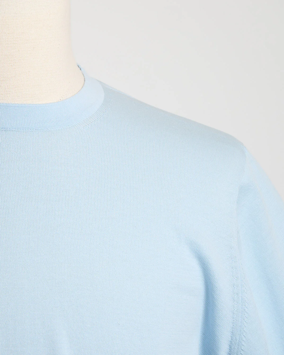 Powder Blue Straight Bottom Fine Knit Crewneck T-Shirt - Image 2