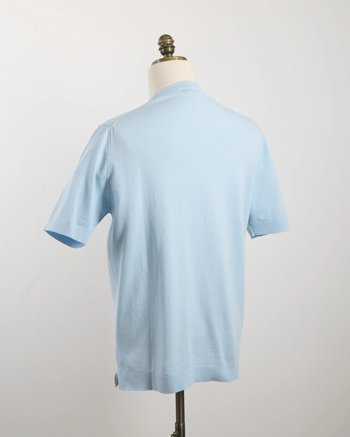 Powder Blue Straight Bottom Fine Knit Crewneck T-Shirt - Image 3