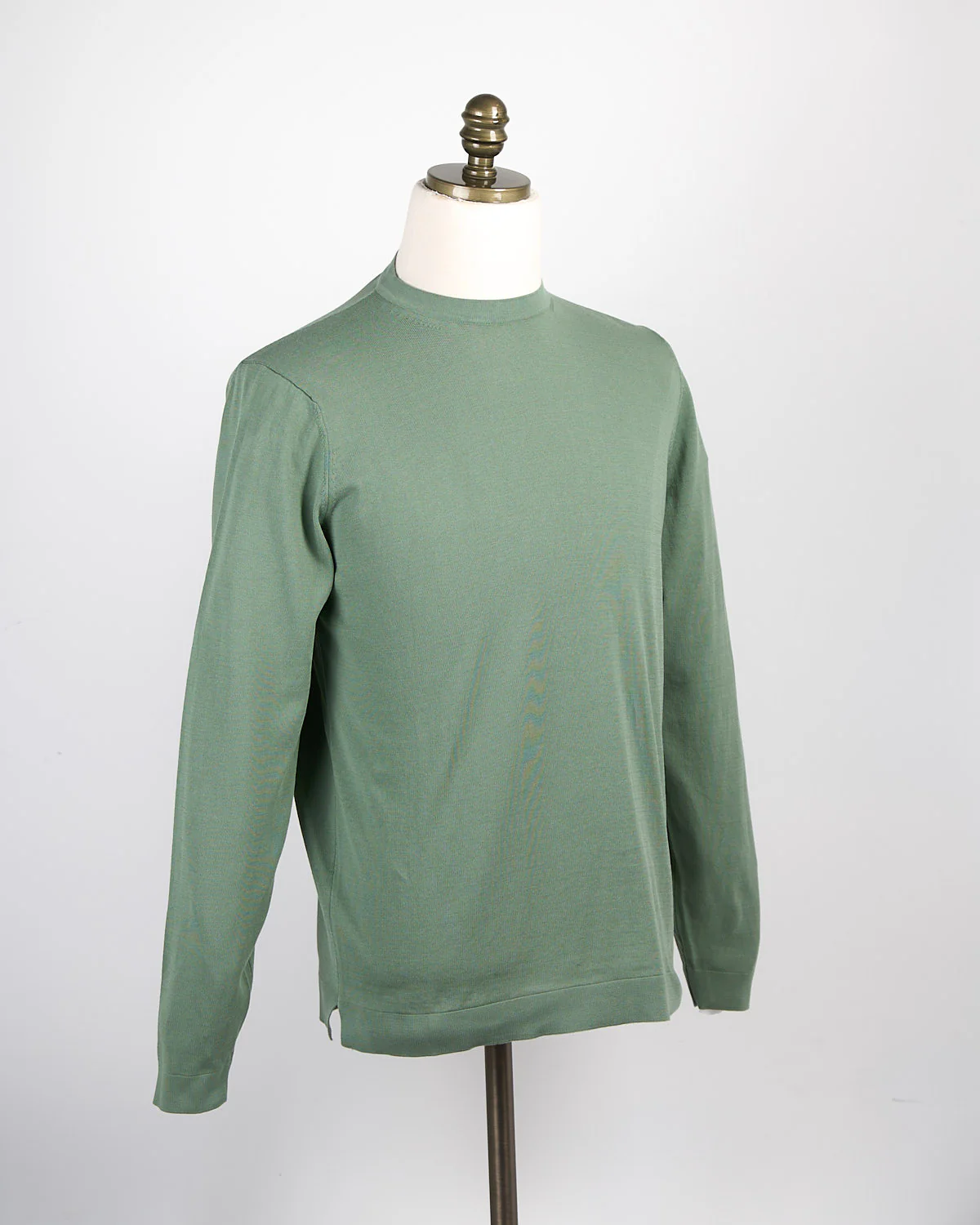 Sage Green Straight Bottom Fine Knit Long Sleeve Crewneck