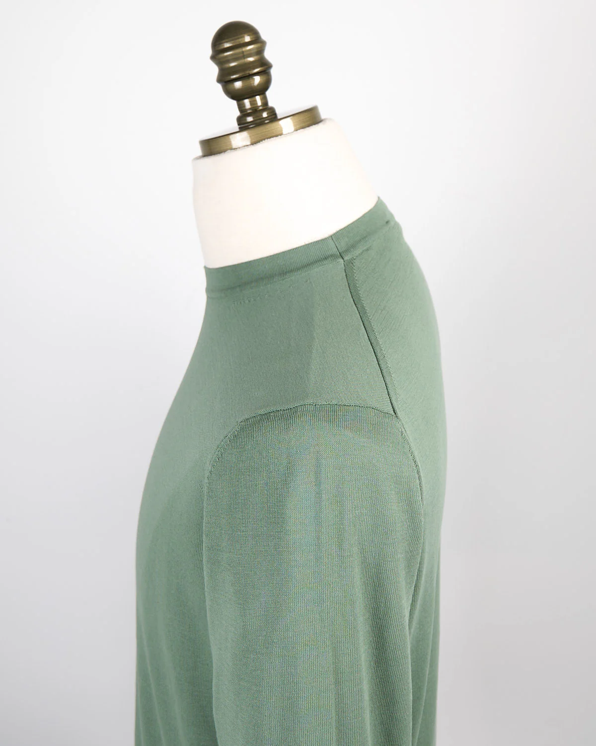 Sage Green Straight Bottom Fine Knit Long Sleeve Crewneck - Image 2