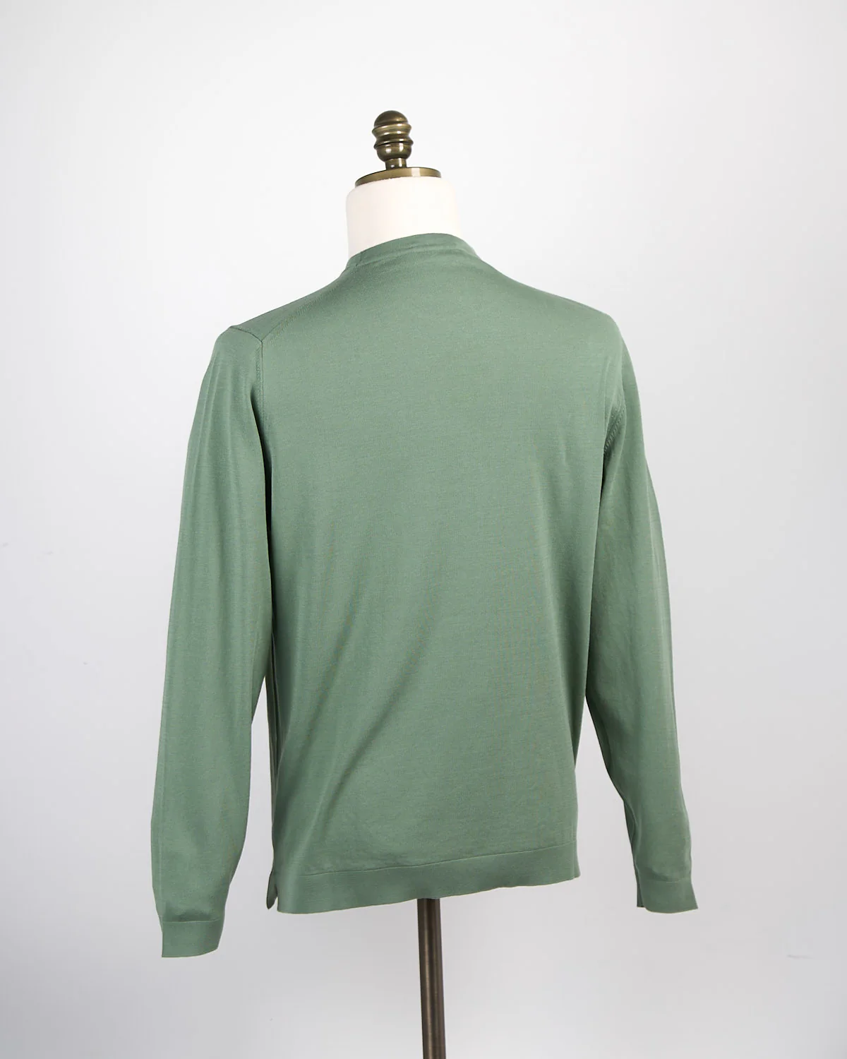 Sage Green Straight Bottom Fine Knit Long Sleeve Crewneck - Image 3