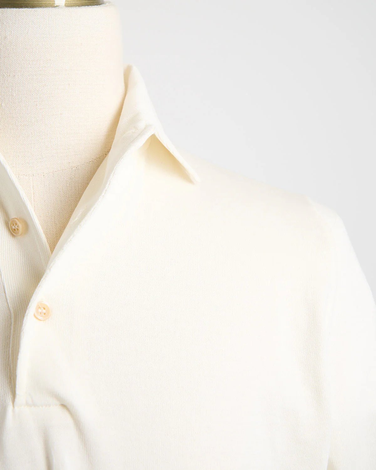 Standup Collar Crêpe Cotton Long Sleeve Polo Shirt - Image 2