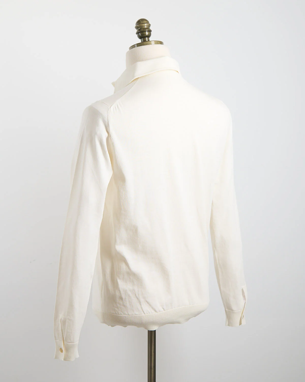 Standup Collar Crêpe Cotton Long Sleeve Polo Shirt - Image 3